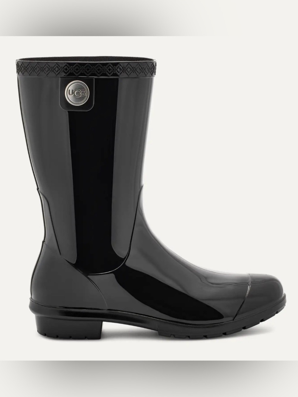 UGG Sienna Black Gloss Waterproof Rain Boots Sheepskin Insole Preppy Equestrian